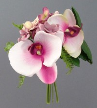 Orchidej s hortenzií kytička vázaná bílo-fialová 20 cm