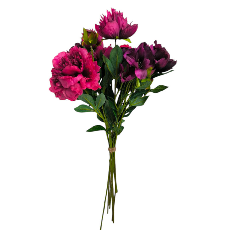 Kytice vázaná vínové pivoně a alstromerie 70 cm