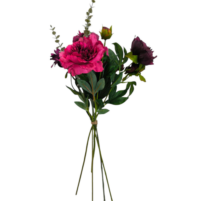 Kytice vázaná vínové pivoně a eukalyptus 72 cm