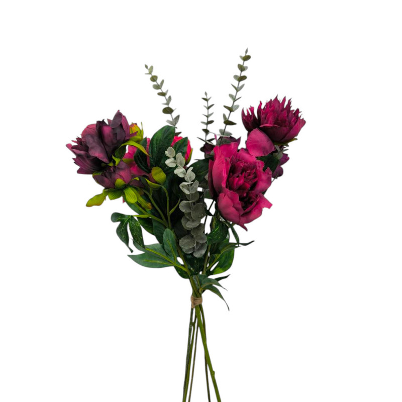 Kytice vázaná vínové pivoně a eukalyptus 72 cm