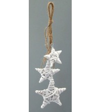 Hvězdičky bílé s glitrem z proutí závěs 5x6x8 cm