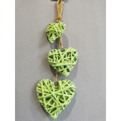 Srdíčka závěsná zelená z proutí 6/8/10 cm