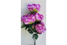 Pivoňka kytice fialovo-bílá 7 květů 60 cm
