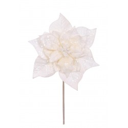Poinsettie krémová s glitrem 34 cm