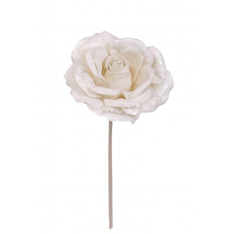 Růže 32 cm, krém, glitr
