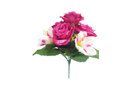 Růže kytice s přízdobou fuchsiová 32 cm